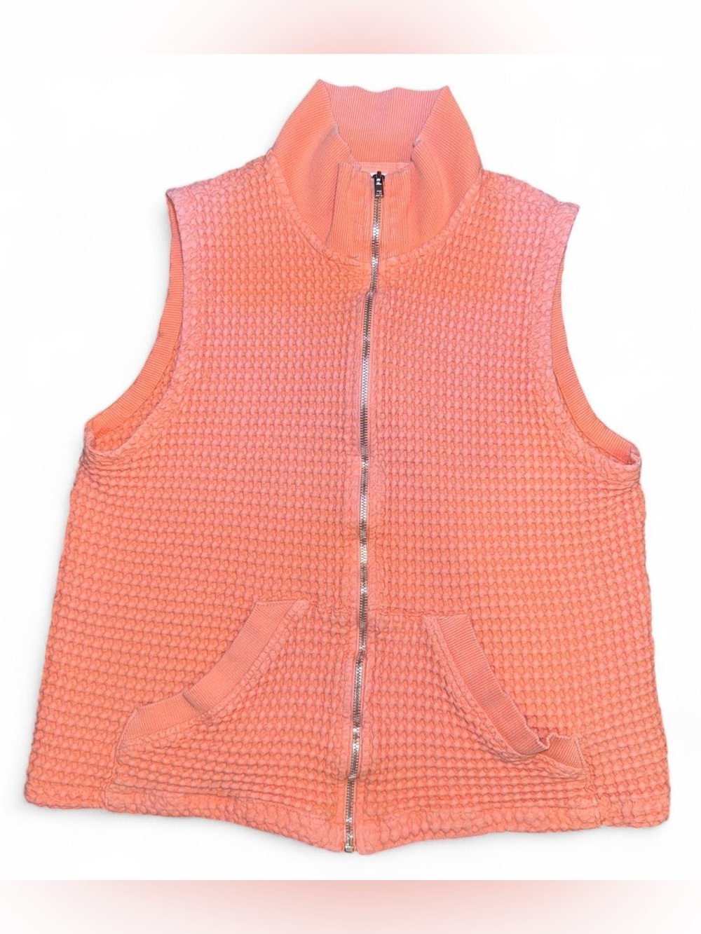 Fresh Produce Vintage Orange Waffle-Knit Zip Vest Womens Size L Coastal Grandma